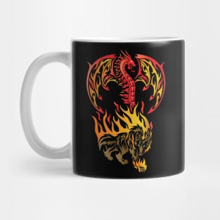 Tribal / Tattoo Art Style Flaming Dragon and Wolf Mug